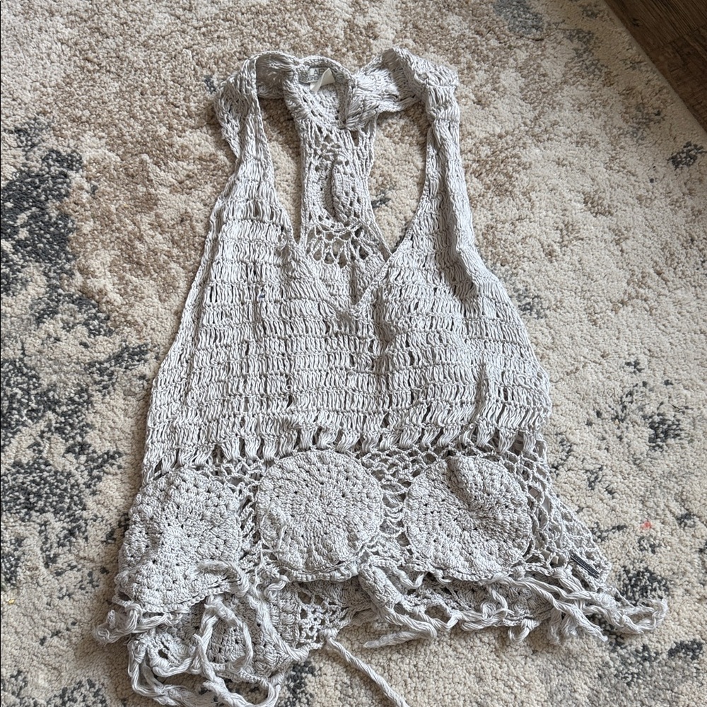 Billabong Crochet Knit Tank Top in Light Gray